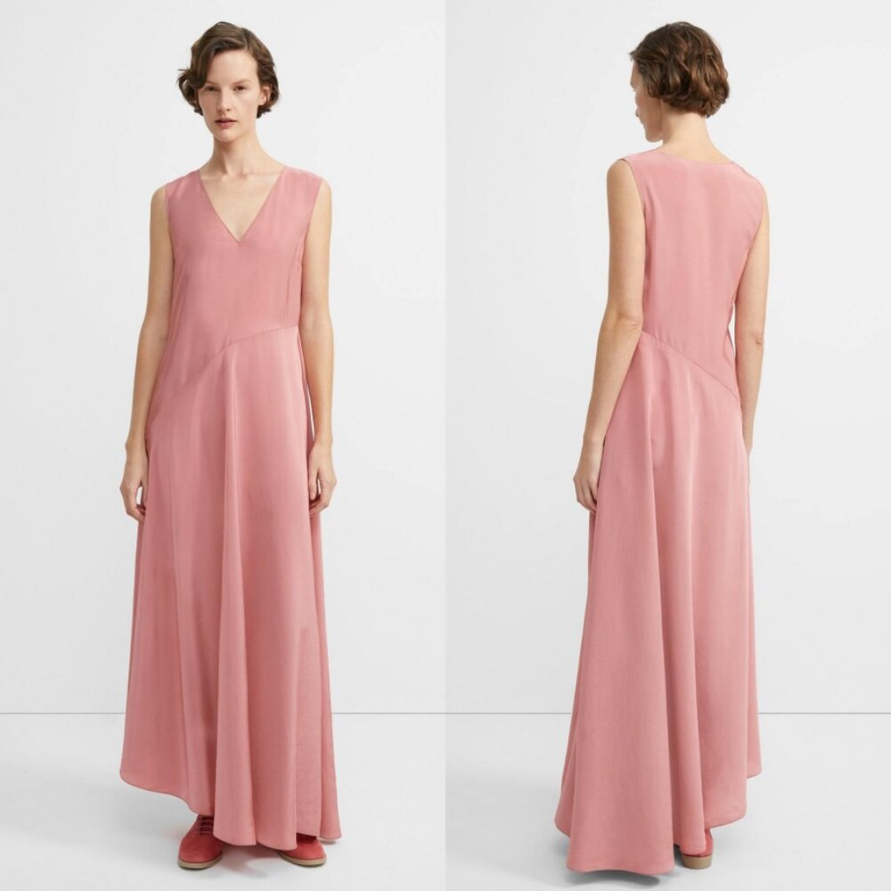 NWT Theory V-Neck Draped Maxi Dress in Deep Carnation (Rose Pink) Size 00, 0, 4 - Picture 2 of 16